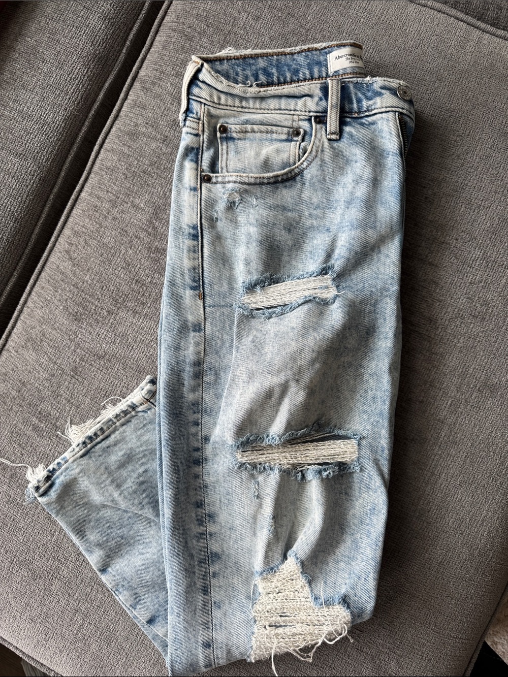 Abercrombie & Fitch Light Blue Distressed Slim Straight Jeans
